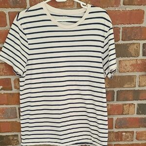 J. Crew Navy and White Slim-Washed Striped Tee, Size Large